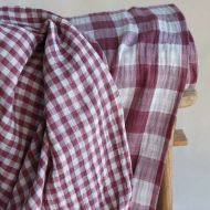 Double gaze de coton vichy réversible blanc / grège