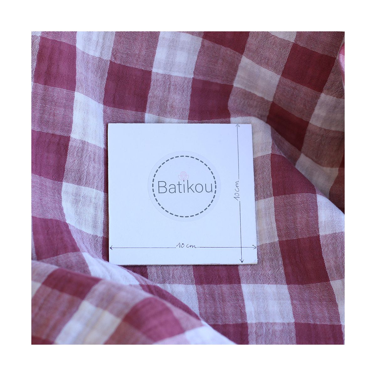 Double gaze de coton vichy réversible blanc / grège