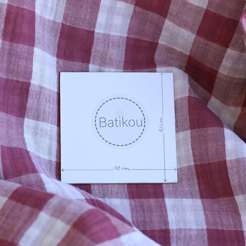 Double gaze de coton vichy réversible blanc / grège