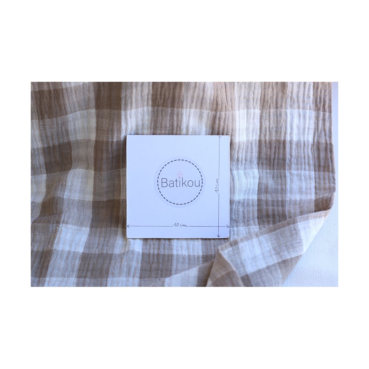 Double gaze de coton vichy réversible blanc / grège