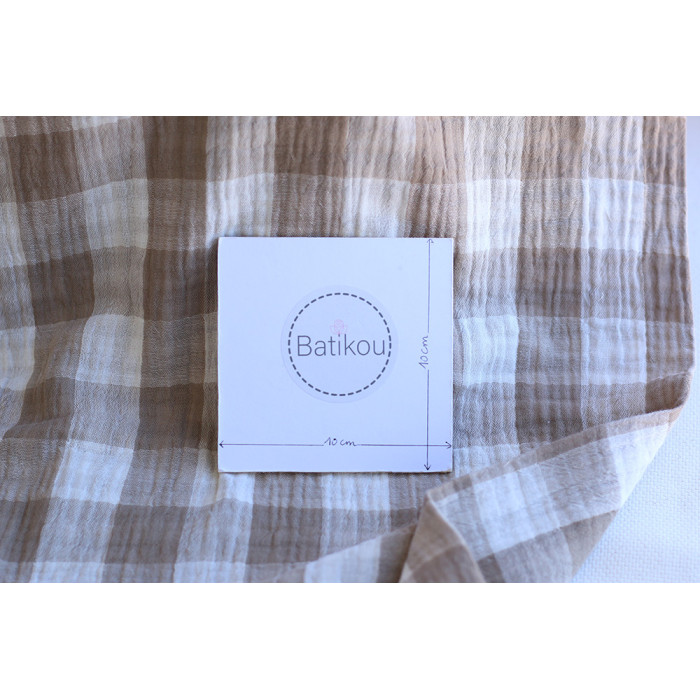 Double gaze de coton vichy réversible blanc / grège