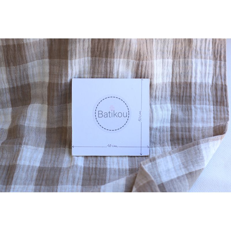 Double gaze de coton vichy réversible blanc / grège