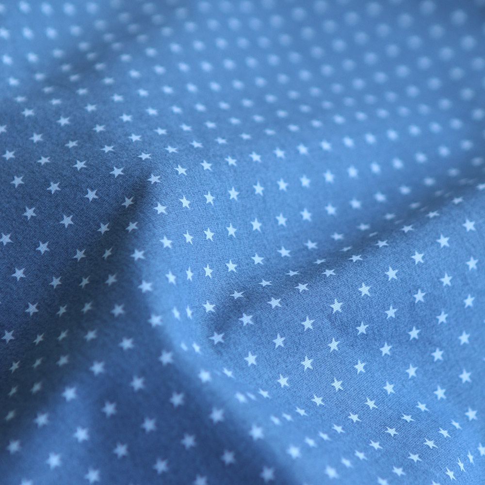 Frou-frou / Batiste de coton imprimé petites étoiles fond gris acier
