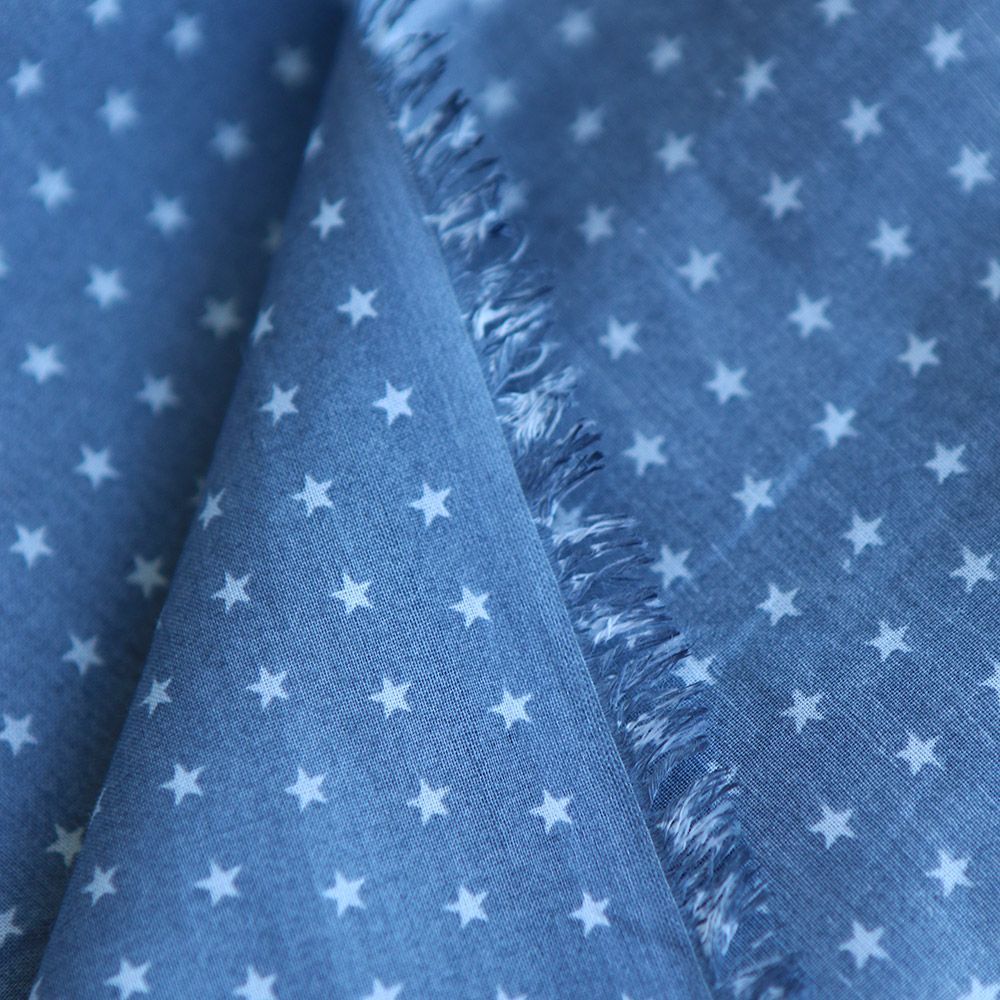 Frou-frou / Batiste de coton imprimé petites étoiles fond gris acier