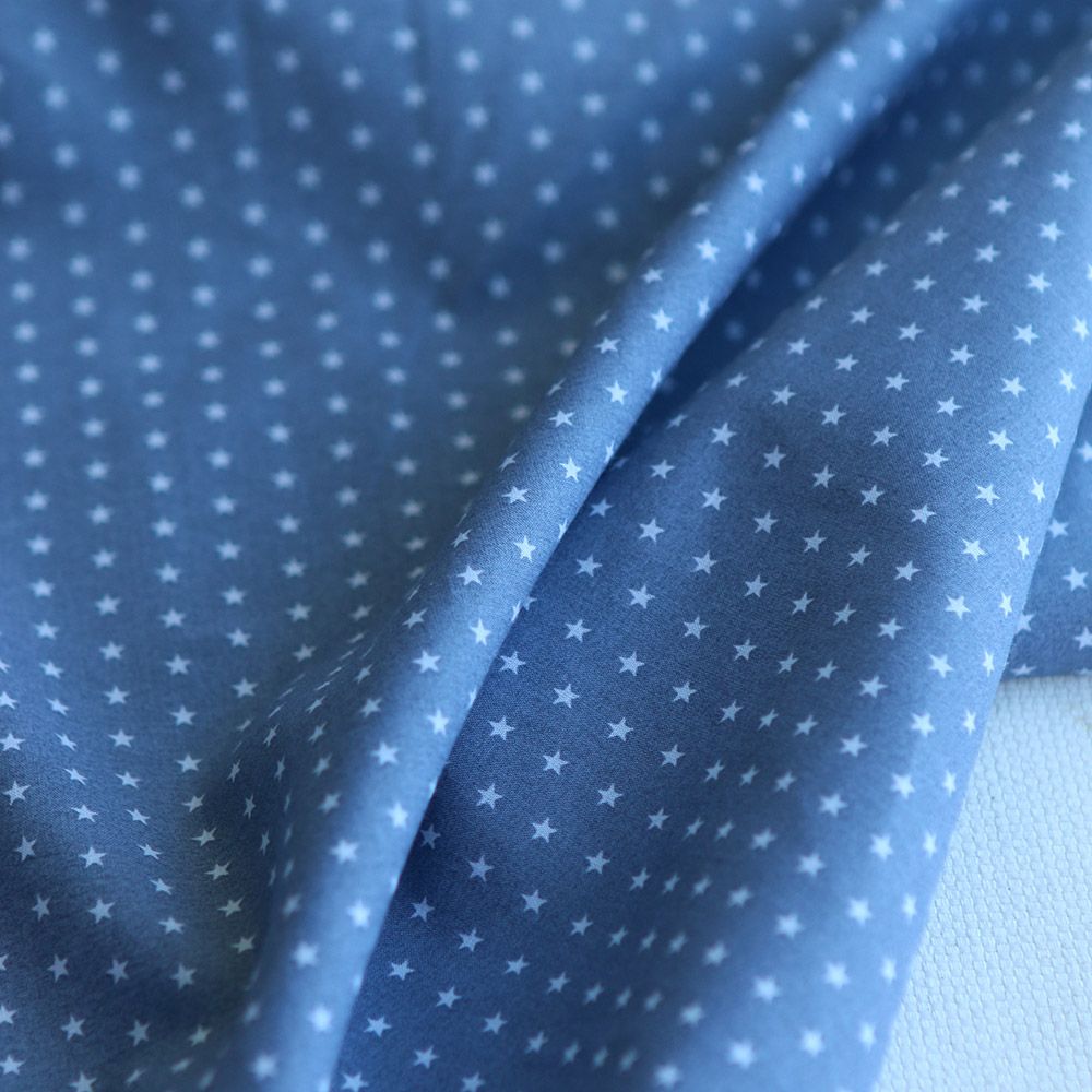 Frou-frou / Batiste de coton imprimé petites étoiles fond gris acier