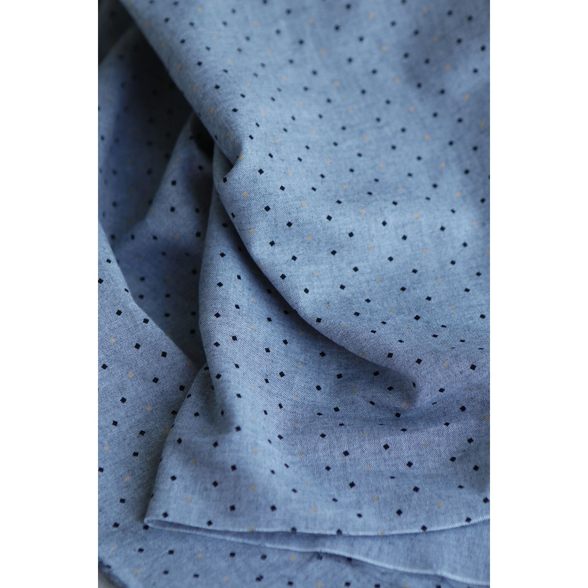 Chambray coton coloris gris chiné foncé mini motif doré et noir
