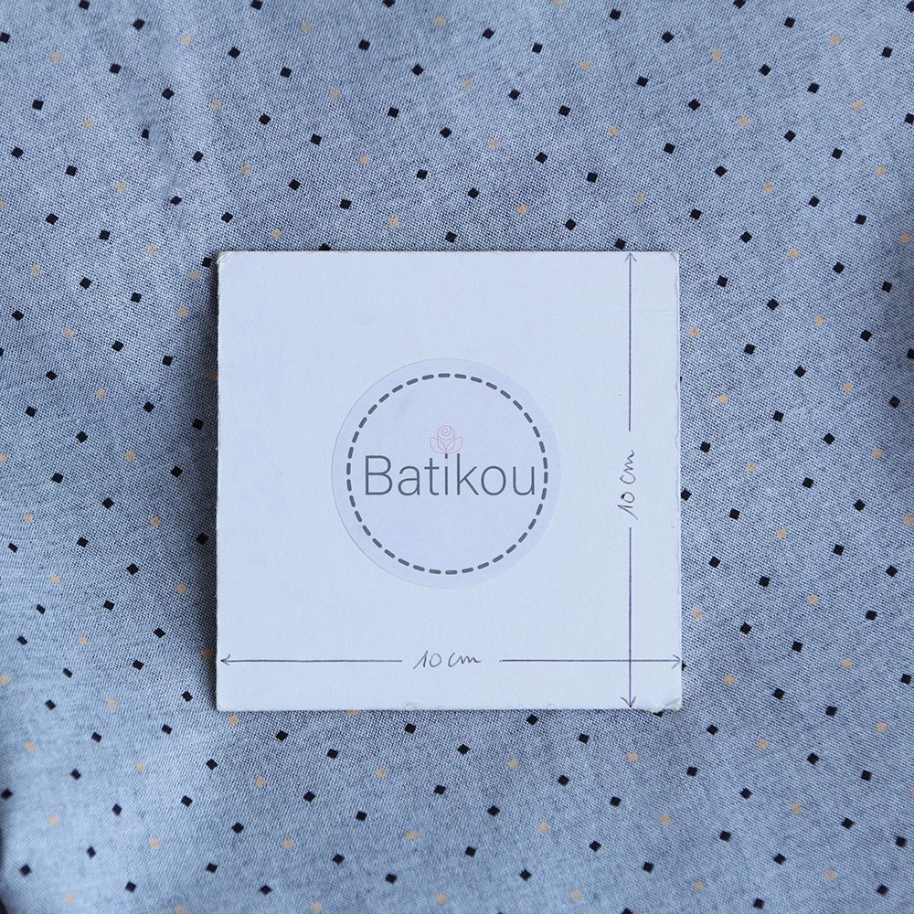 Chambray coton coloris gris chiné foncé mini motif doré et noir