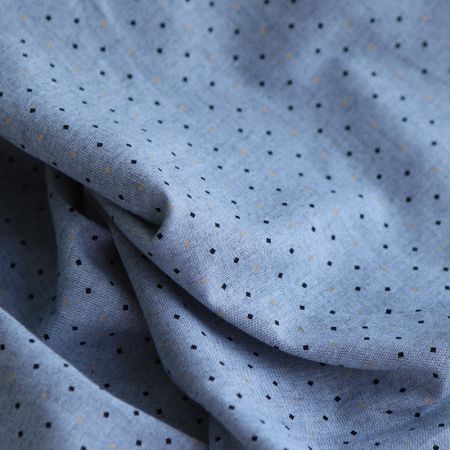 Chambray coton coloris gris chiné foncé mini motif doré et noir