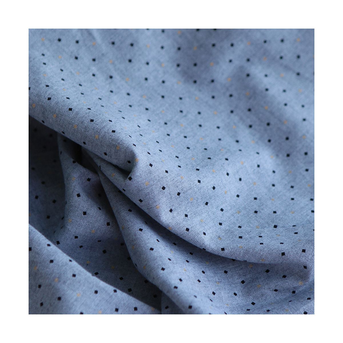 Chambray coton coloris gris chiné foncé mini motif doré et noir