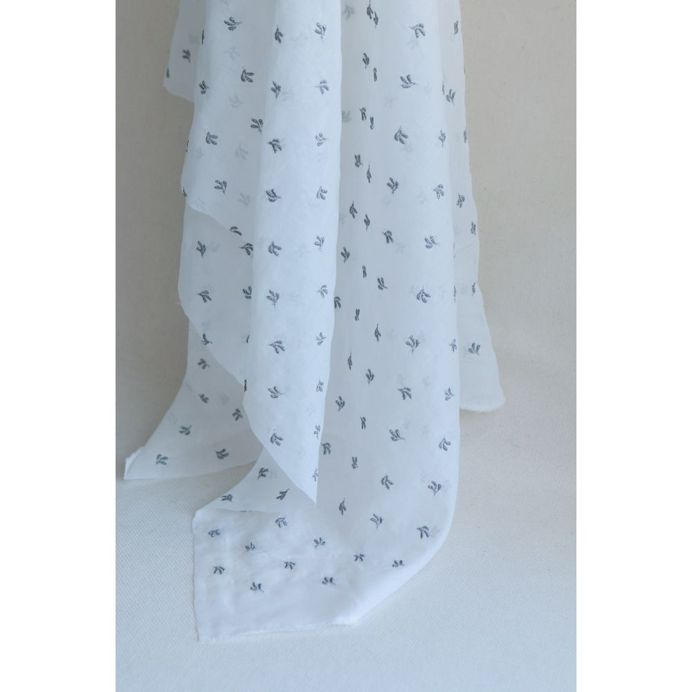 Claudia - Voile coton organique blanc brodé argenté