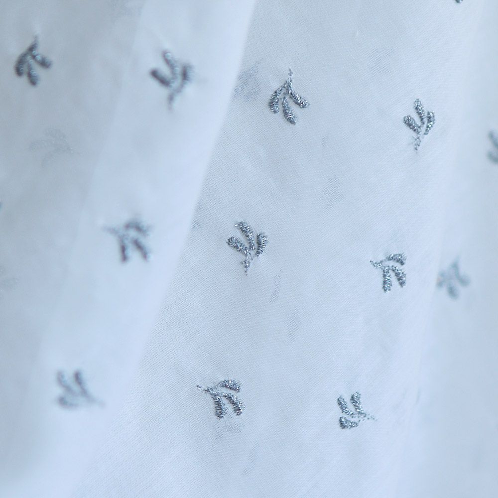 Claudia - Voile coton organique blanc brodé argenté