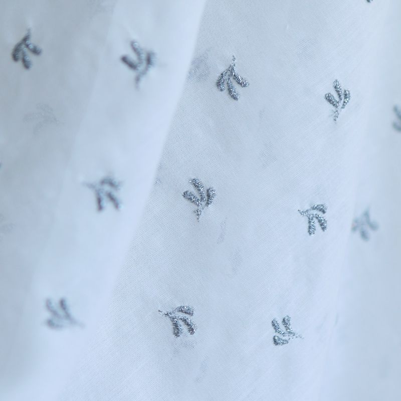 Claudia - Voile coton organique blanc brodé argenté