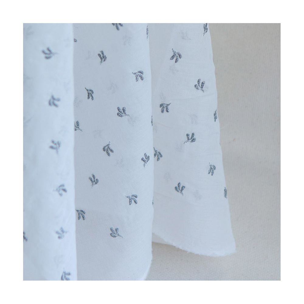 Claudia - Voile coton organique blanc brodé argenté