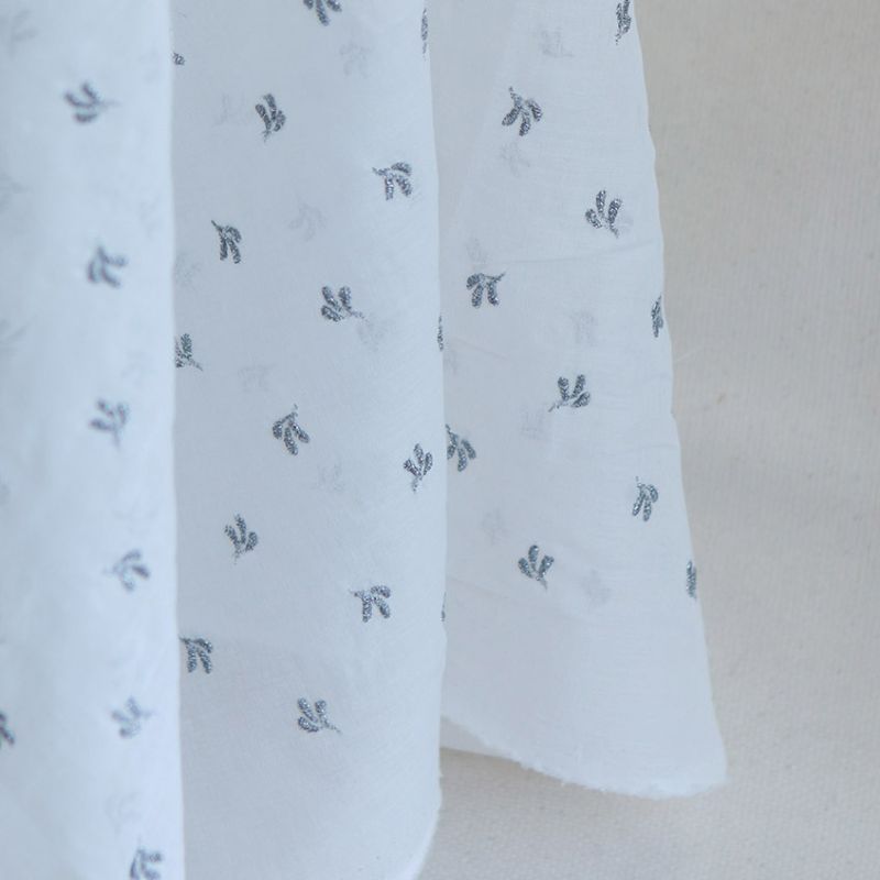 Claudia - Voile coton organique blanc brodé argenté