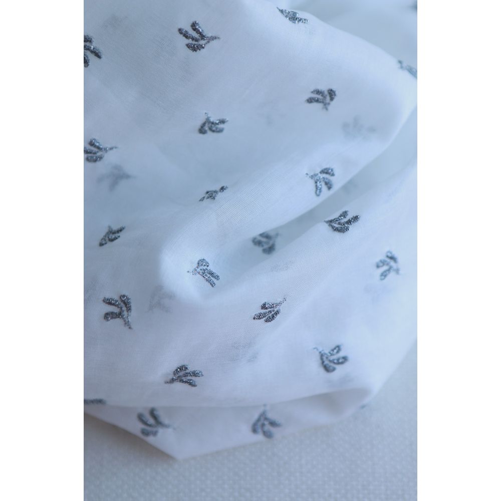 Claudia - Voile coton organique blanc brodé argenté