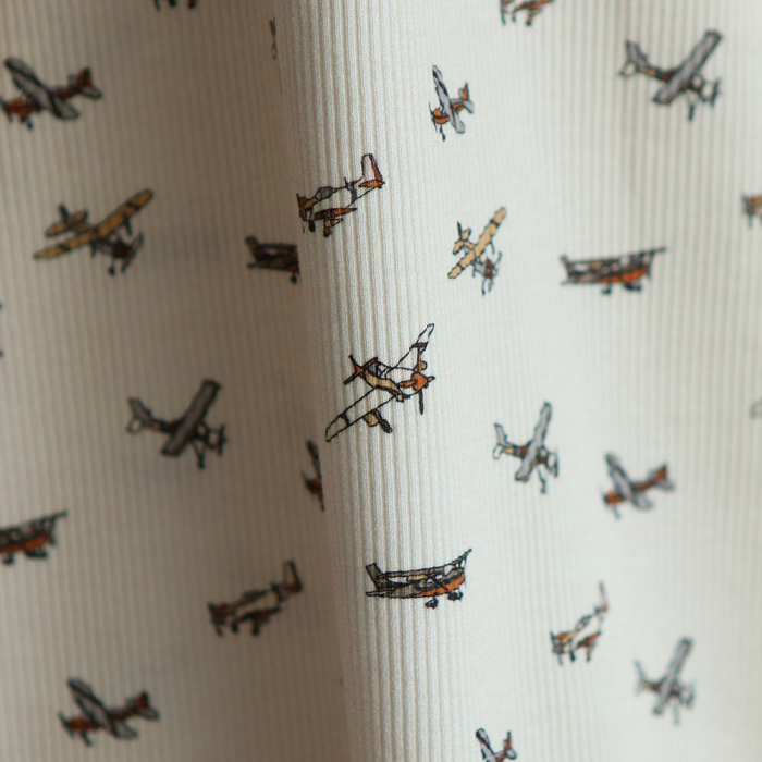 Jersey coton côtes fines à motif aviateur