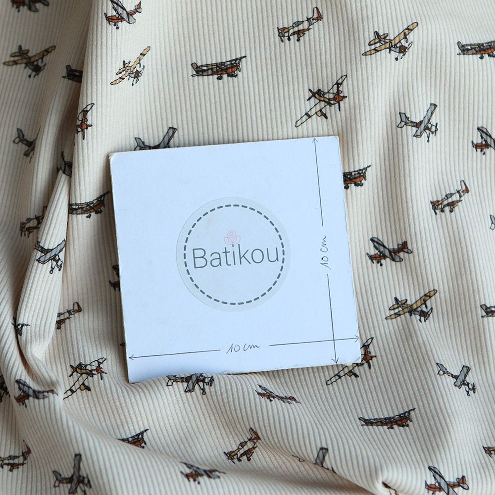 Jersey coton côtes fines à motif aviateur