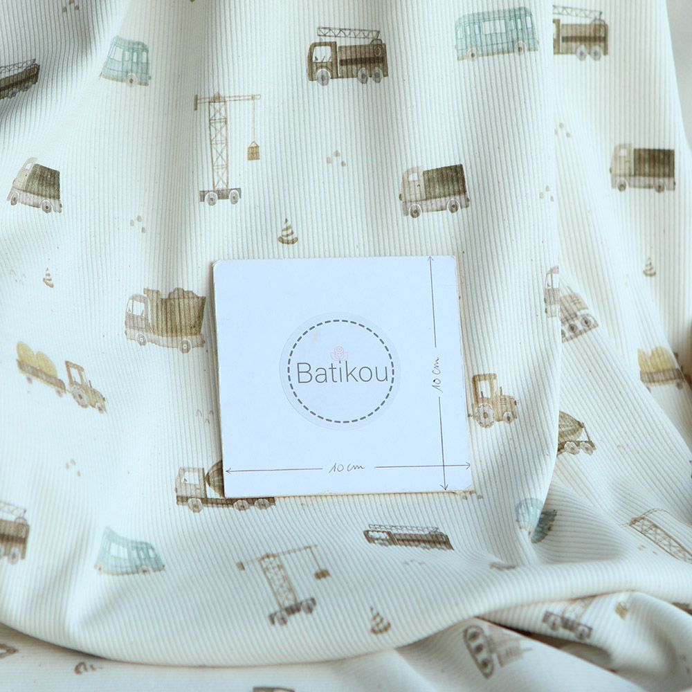 Jersey coton côtes fines à motif véhicules