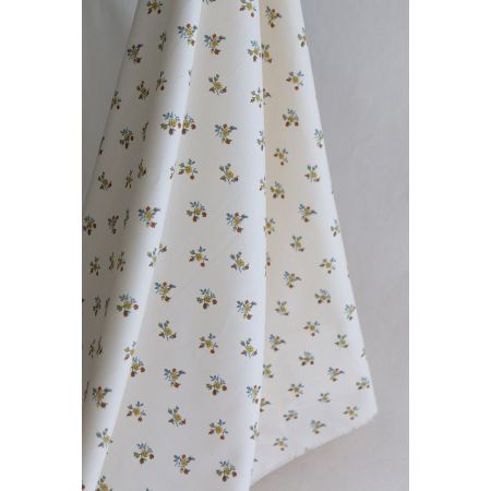 Celine - Popeline douce coton organique fond ivoire fleuri ocre / moutarde