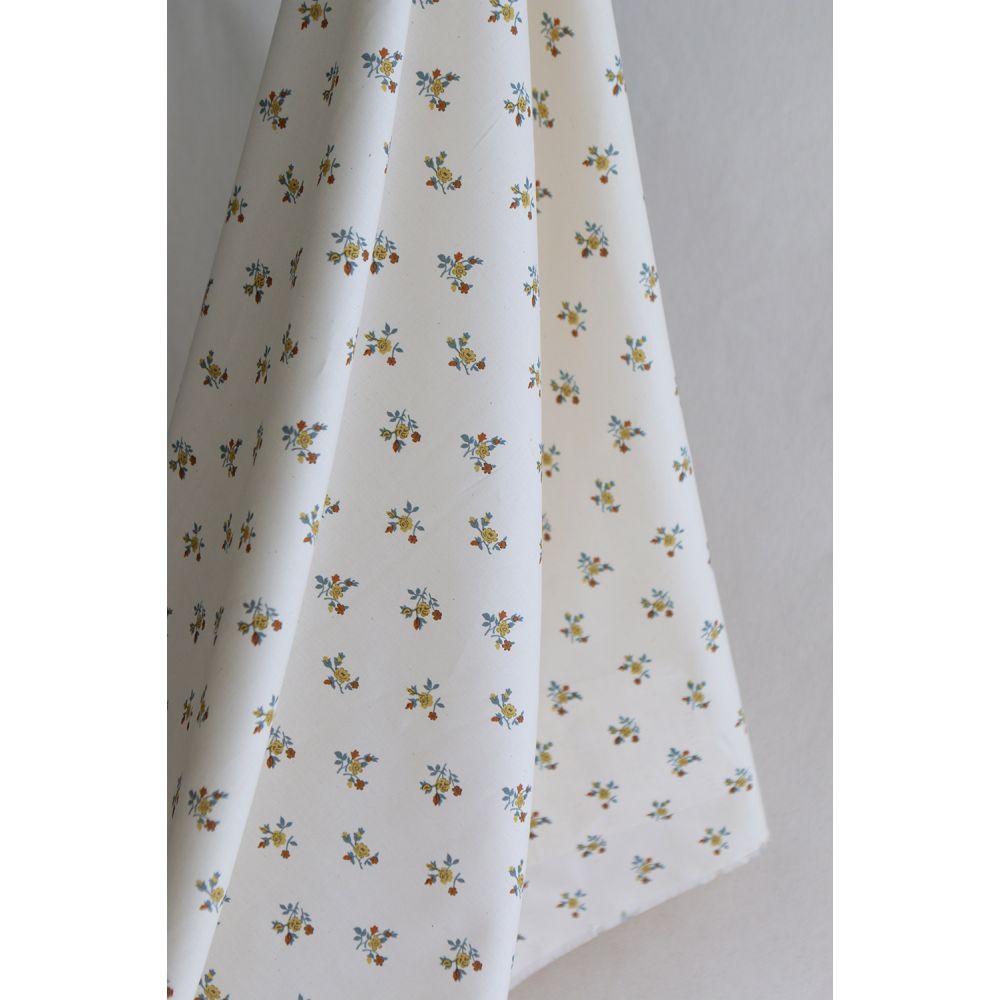 Celine - Popeline douce coton organique fond ivoire fleuri ocre / moutarde