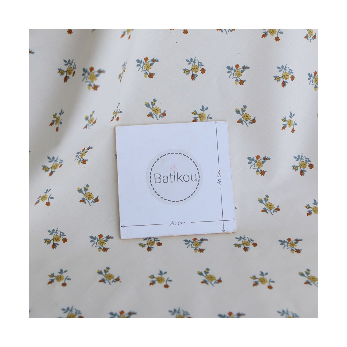 Celine - Popeline douce coton organique fond ivoire fleuri ocre / moutarde