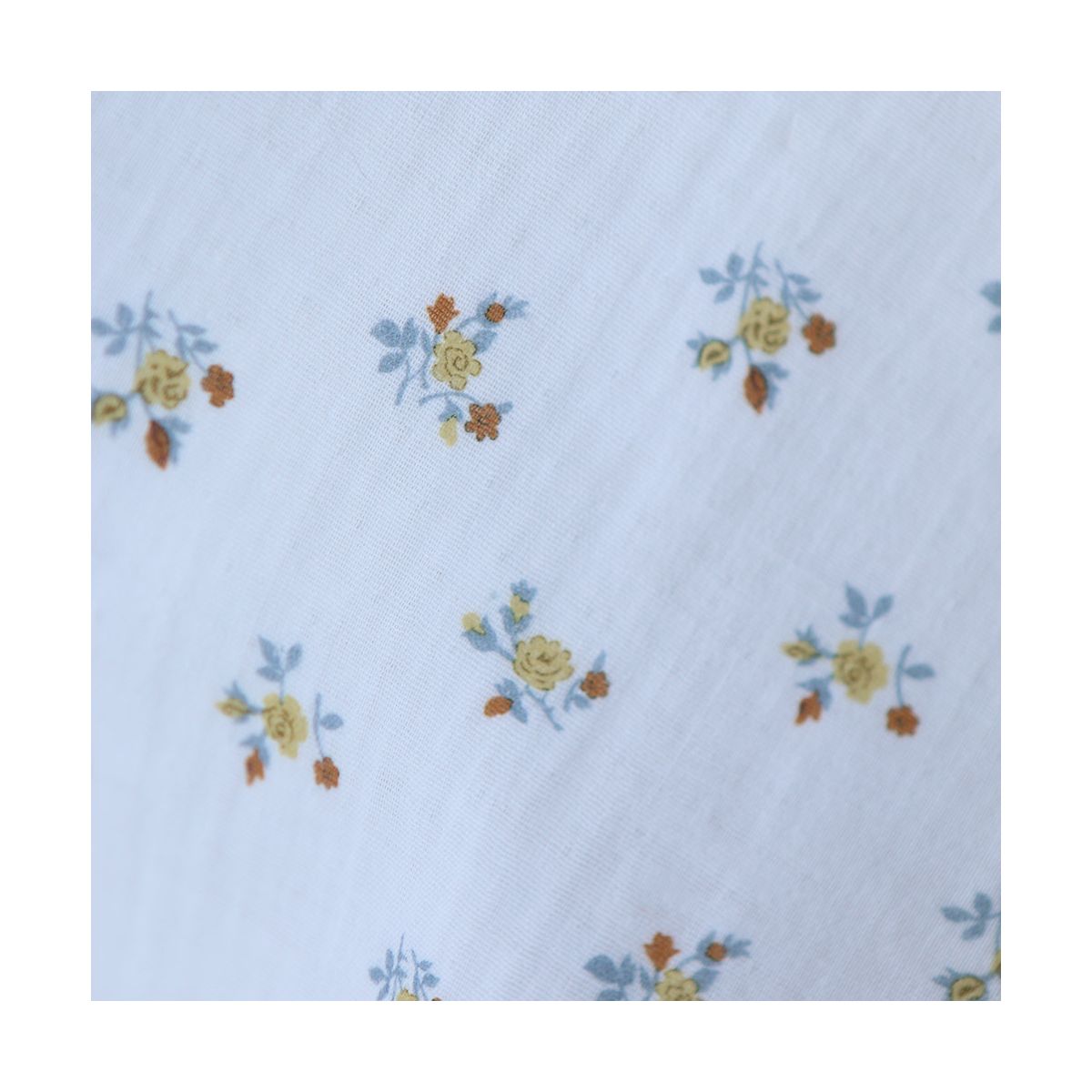 Celine - Double gaze de coton BIO blanc motif fleuri coloris ocre / moutarde