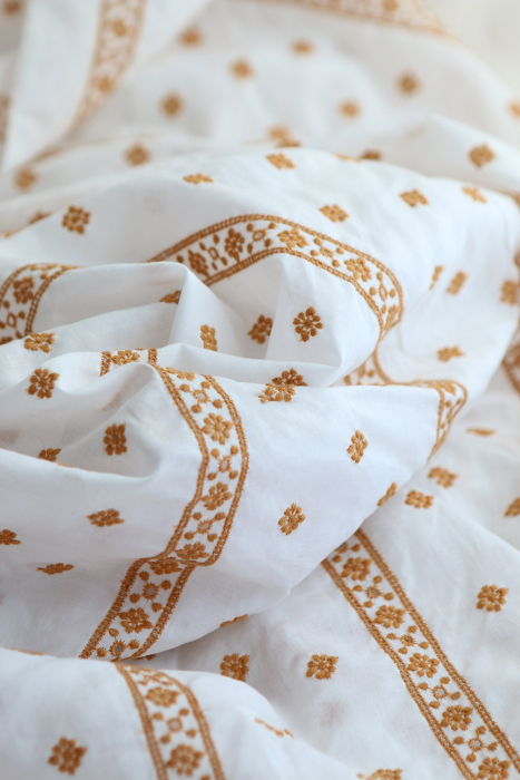 copy of Claudia - Voile coton organique blanc brodé argenté
