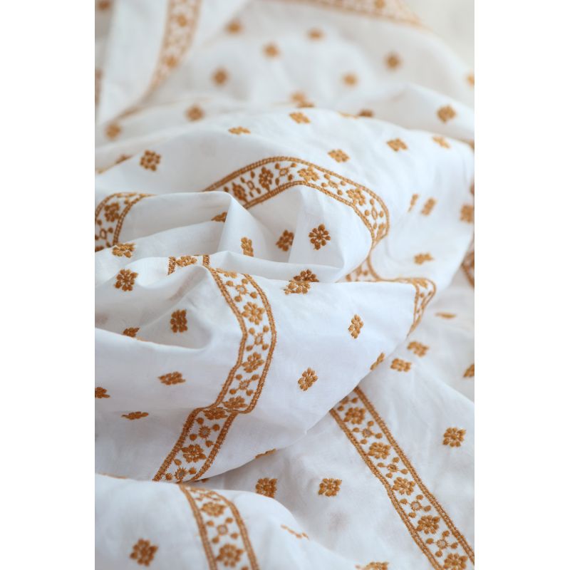 copy of Claudia - Voile coton organique blanc brodé argenté