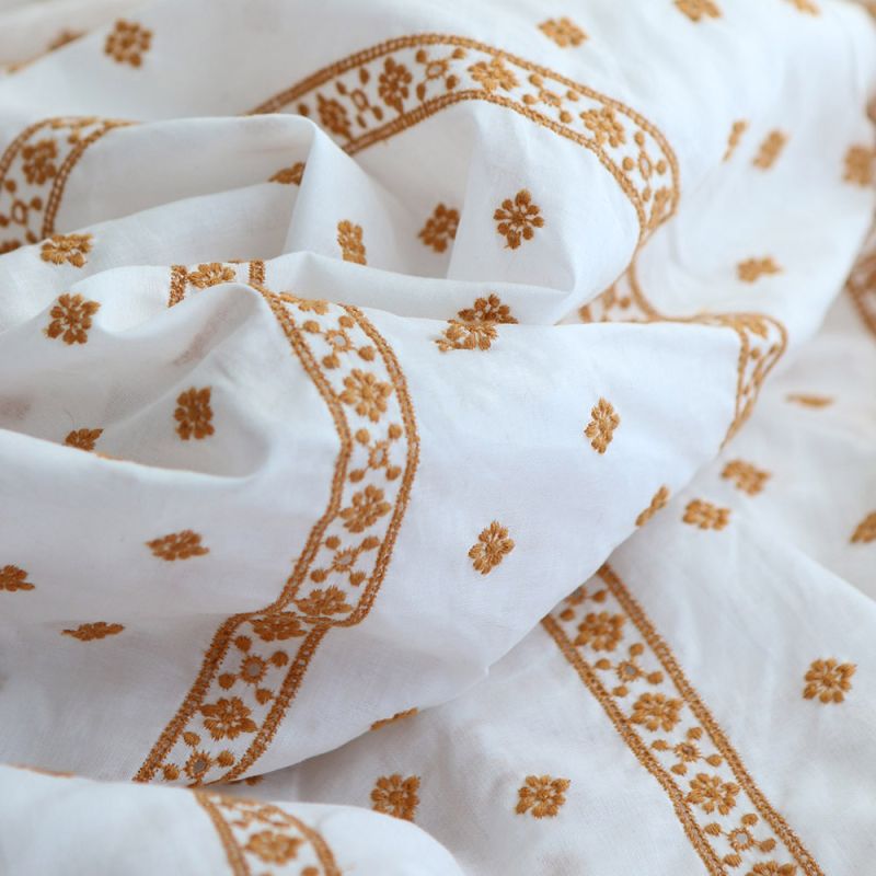 copy of Claudia - Voile coton organique blanc brodé argenté