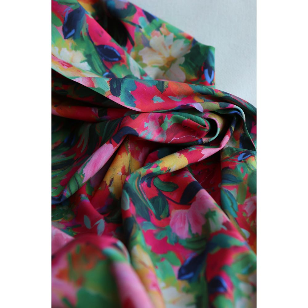 Batiste de coton douce à imprimé fleuri rose Bolywood