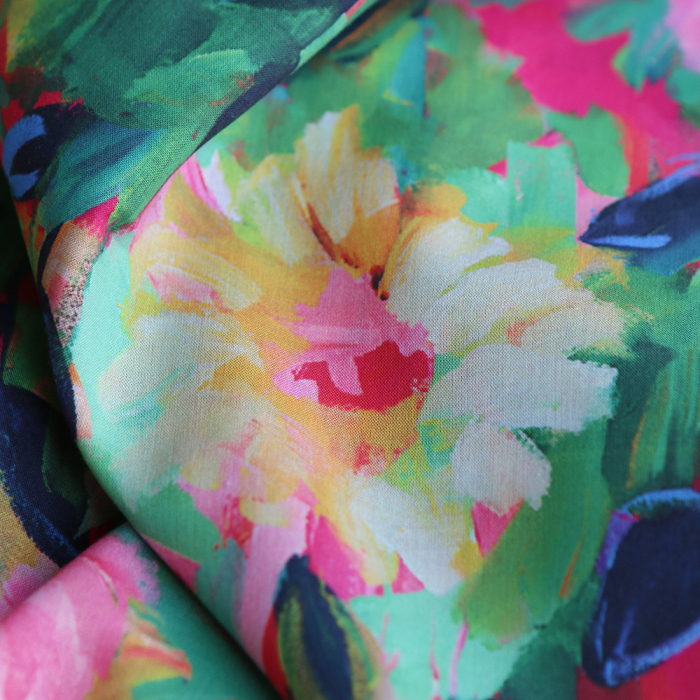 Batiste de coton douce à imprimé fleuri rose Bolywood