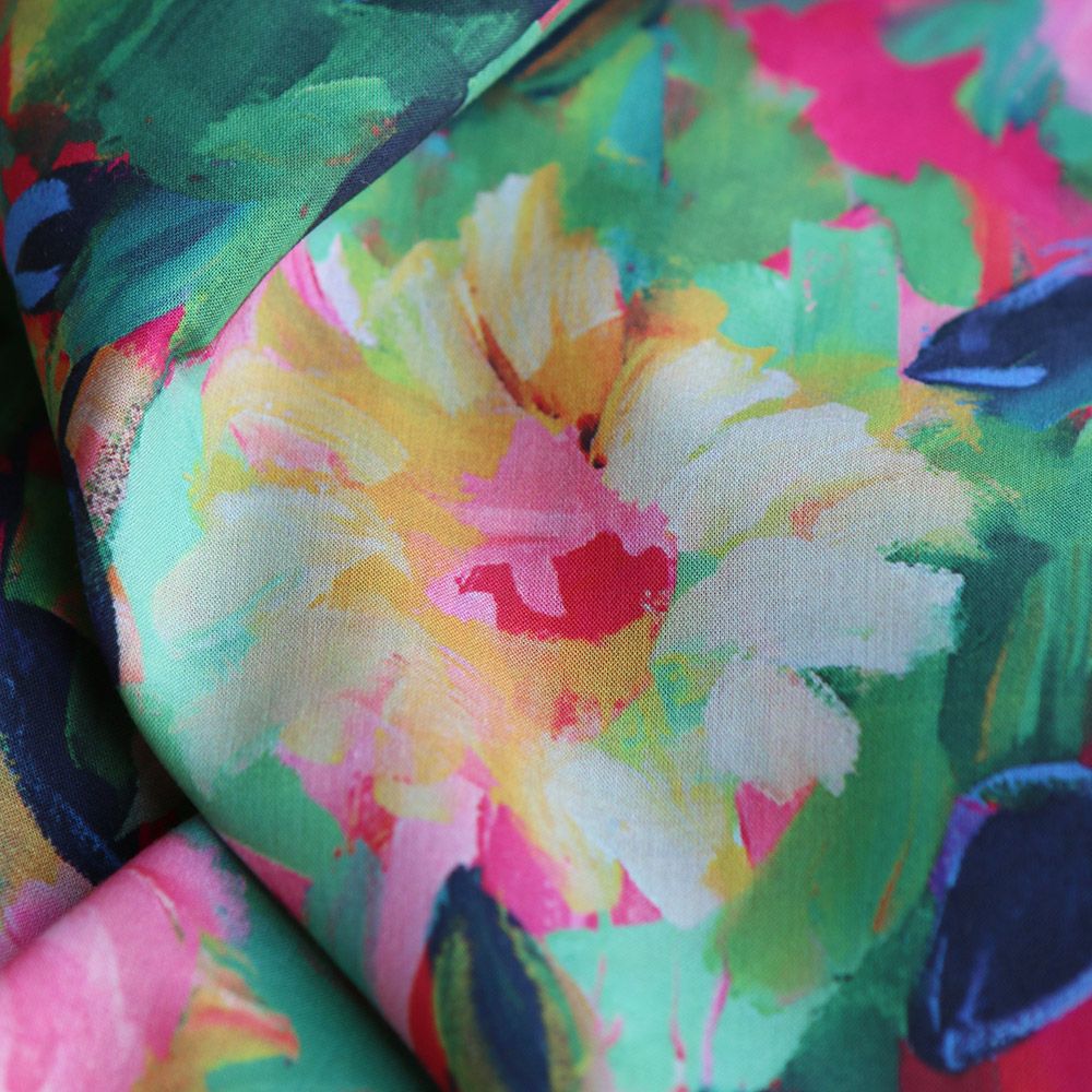 Batiste de coton douce à imprimé fleuri rose Bolywood