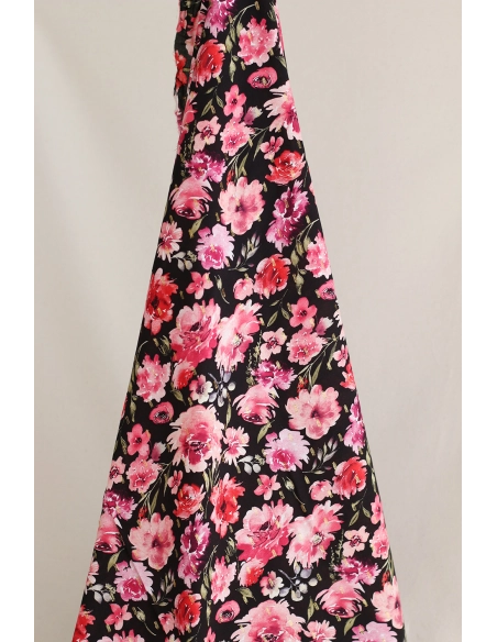 Malia - Viscose plumetis lurex fleuri noir et rose