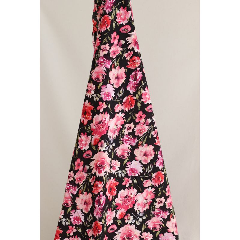 Malia - Viscose plumetis lurex fleuri noir et rose