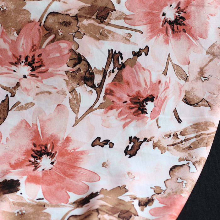 Ambre - Viscose imprimé fleuri corail nude