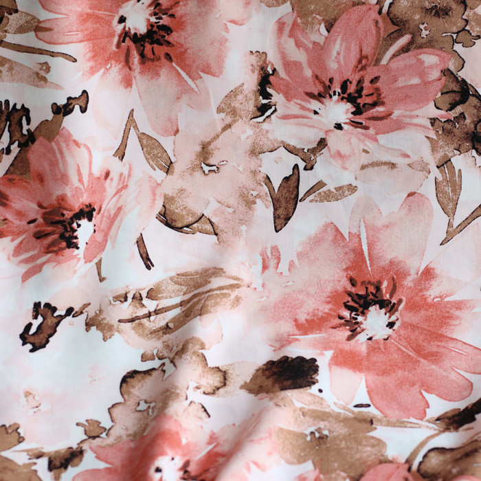 Ambre - Viscose imprimé fleuri corail nude