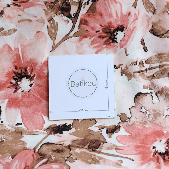 Ambre - Viscose imprimé fleuri corail nude