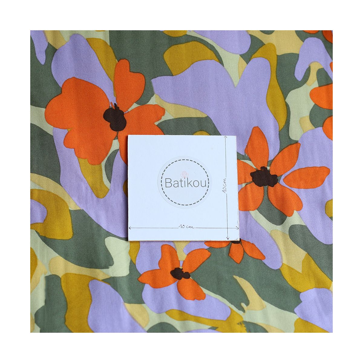 Aimée - Viscose imprimé fleuri vert et orange Aimée - Viscose imprimé fleuri vert et orange