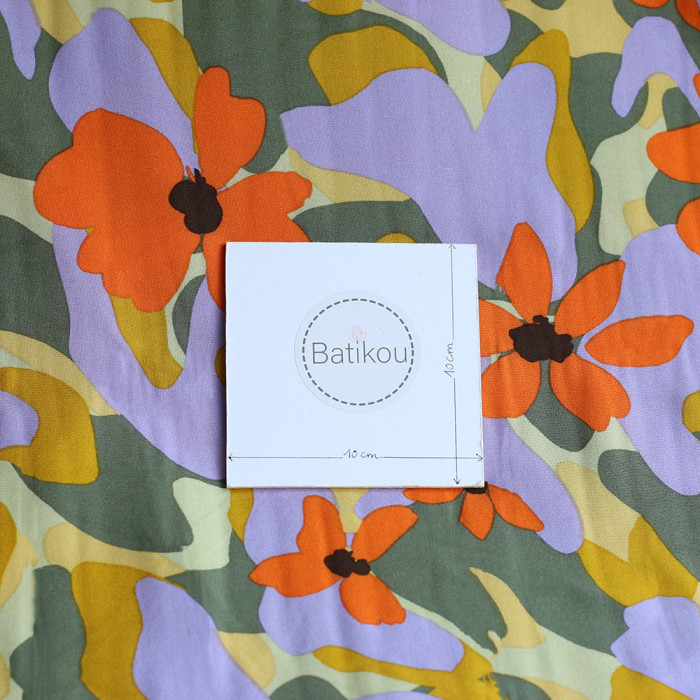 Aimée - Viscose imprimé fleuri vert et orange