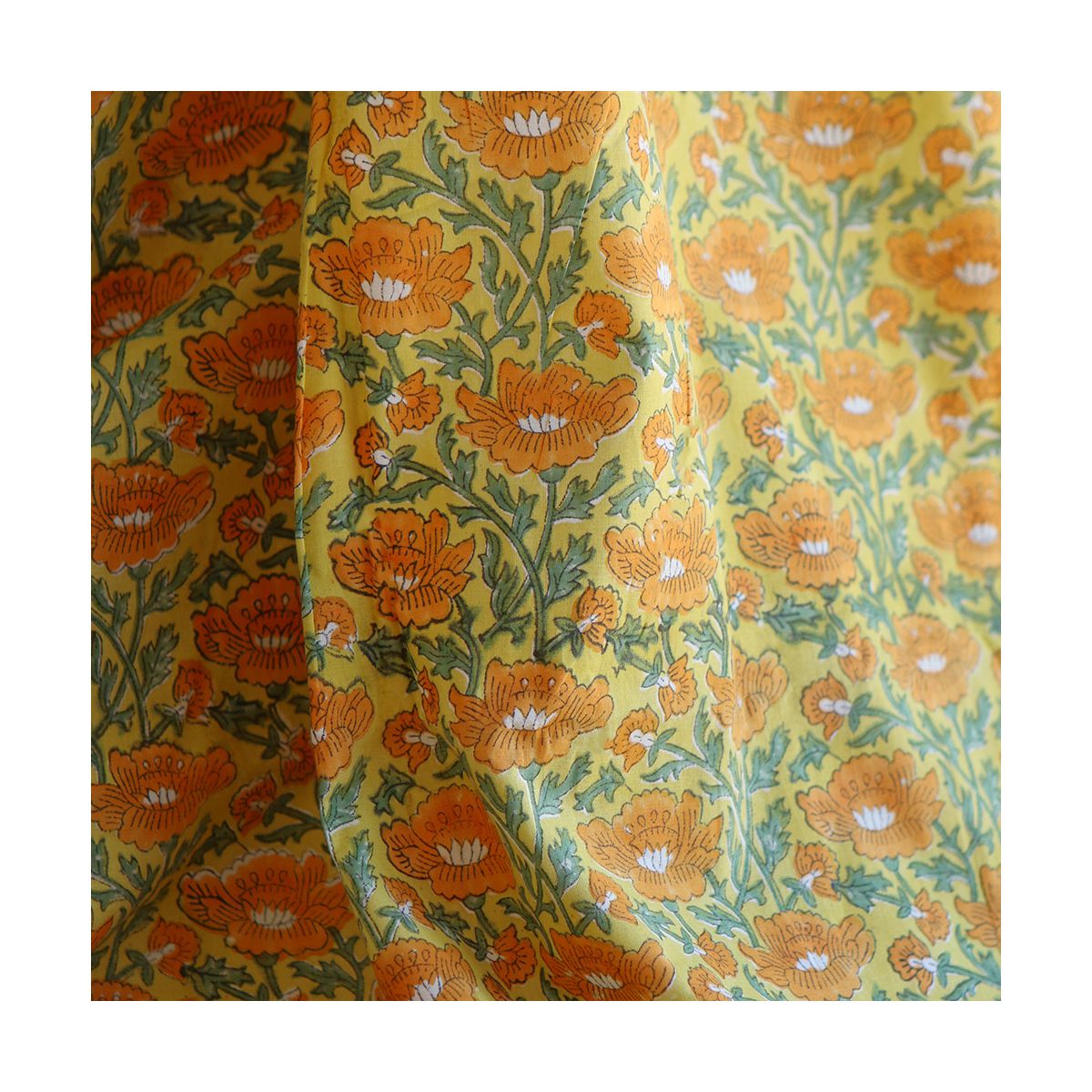 Chanda - Tissu indien coton hand block traditionnel jaune orange Chanda - Tissu indien coton hand block traditionnel jaune orange