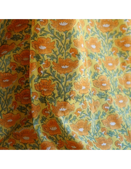 Chanda - Tissu indien coton hand block traditionnel jaune orange