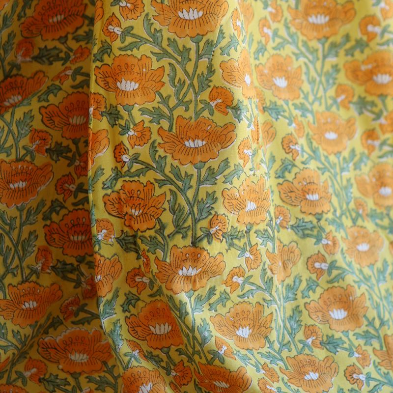 Chanda - Tissu indien coton hand block traditionnel jaune orange