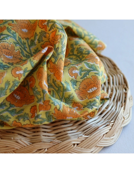 Chanda - Tissu indien coton hand block traditionnel jaune orange