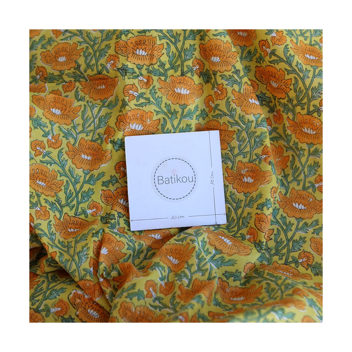 Chanda - Tissu indien coton hand block traditionnel jaune orange Chanda - Tissu indien coton hand block traditionnel jaune orange