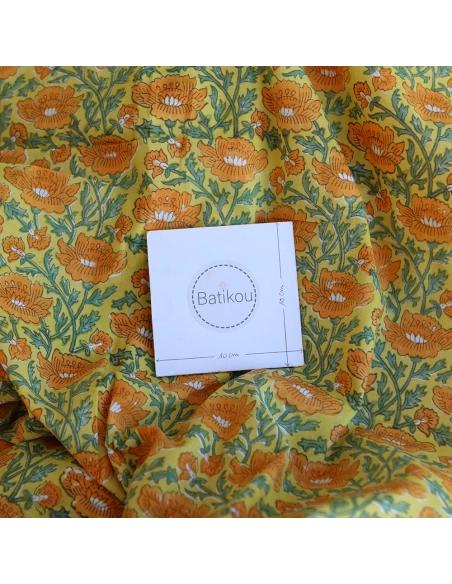 Chanda - Tissu indien coton hand block traditionnel jaune orange