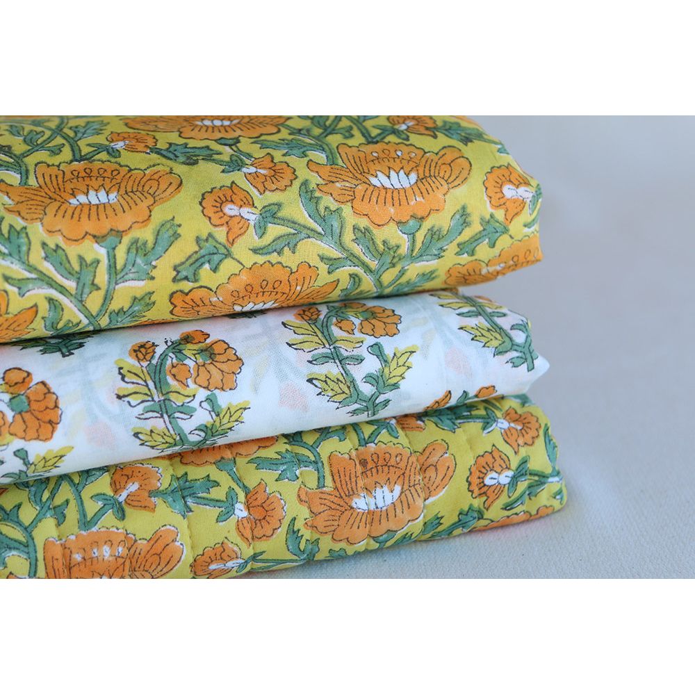 Chanda - Tissu indien coton hand block traditionnel jaune orange