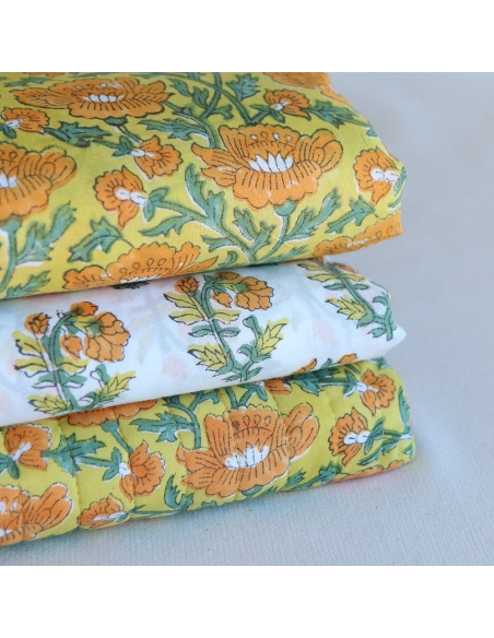 Chanda - Tissu indien coton hand block traditionnel jaune orange