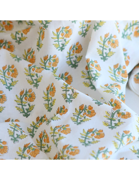 Chanda B - Tissu indien coton hand block traditionnel jaune orange