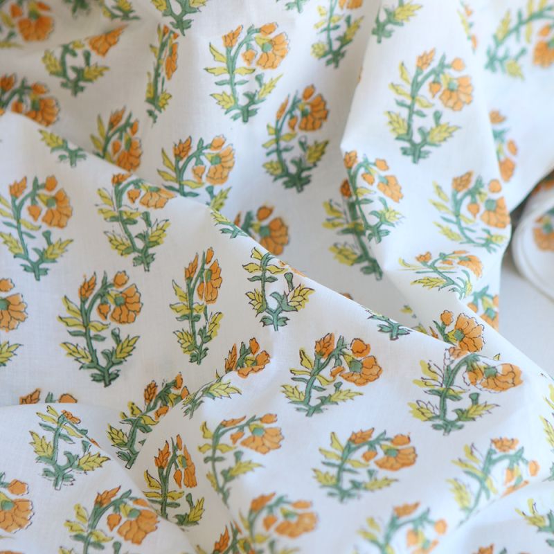 Chanda B - Tissu indien coton hand block traditionnel jaune orange