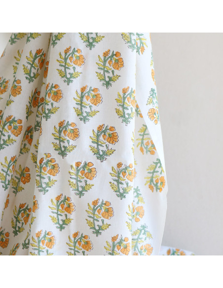 Chanda B - Tissu indien coton hand block traditionnel jaune orange